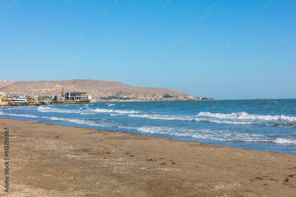 Azerbaijan Coast of the Caspian Sea on a sunny autumn day