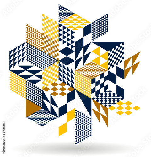 Abstract vector art with 3D isometric cubes geometric background, op art blocks with different forms isolated, polygonal graphic design, cubical theme.