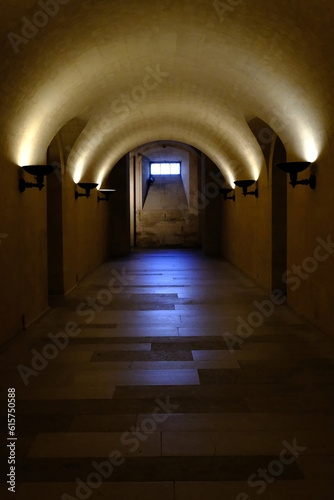 PARIS, FRANCE - AUGUST 28, 2022: Light Beam inside the Tomb in ithe Panthéon where is is a Famous Landmark of Paris, France.