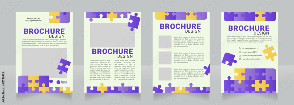 Solving brainteaser blank brochure design. Template set with copy space for text. Premade corporate reports collection. Editable 4 paper pages. Roboto Black, Roboto, Nunito Light fonts used