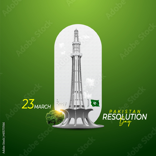 Creative Pakistan Resolution day greeting card design and Social media post template
