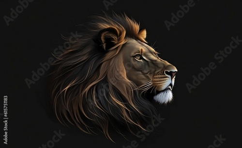Lion head portrait on black background  Generative Ai