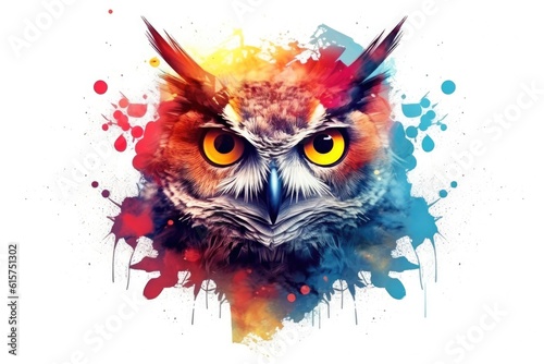 Colorful abstract illustration painting animal owl portrait on white background Generative AI