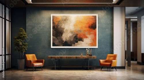 A hotel with a picture on the wall. Generative AI