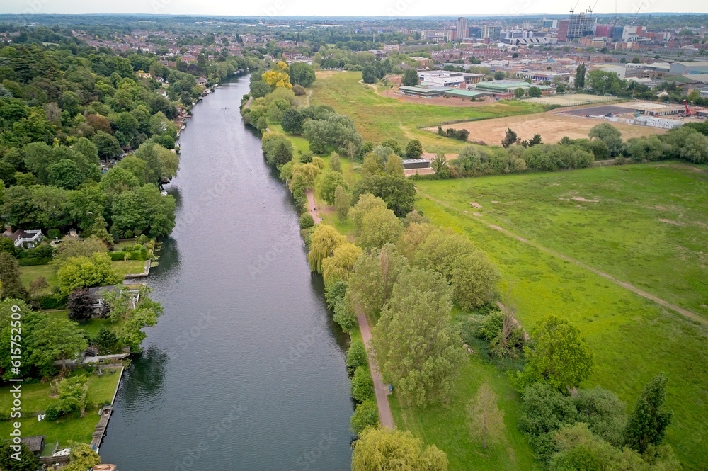 Aerial view across the River Thames to Caversham - United Kingdom