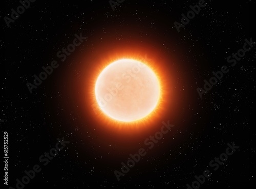 Dwarf star on a black background. Red dwarf with low surface temperature.