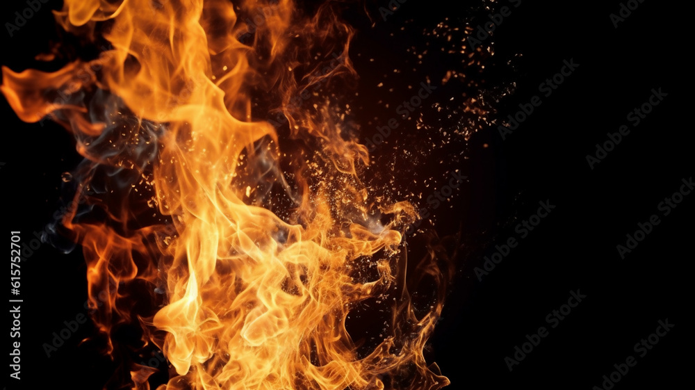 Fire flames on black background.