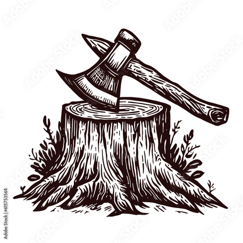 axe and stump sketch