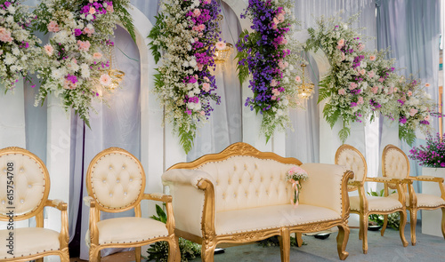 bridal chairs and wedding decorations, aisle stage