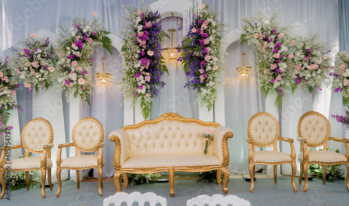 bridal chairs and wedding decorations, aisle stage photo