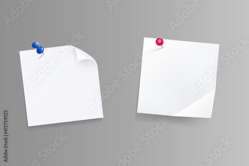 Paper notes with pins, white stickers or notepad Free Vector