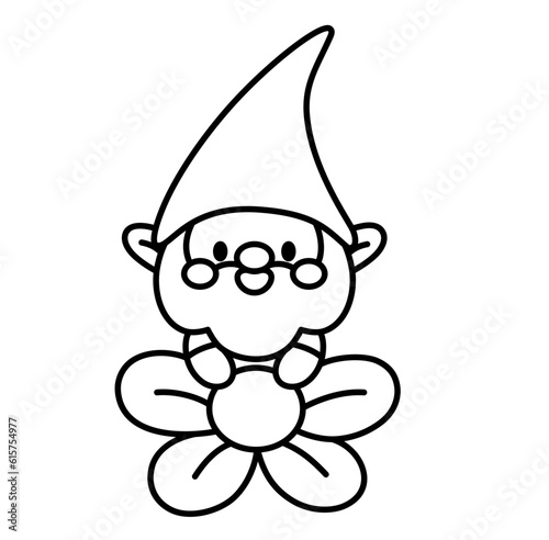 Cute kawaii gnome garden cartoon outline icon
