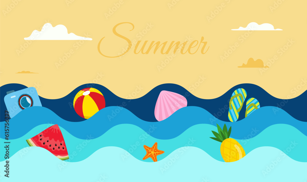 Summer Banner with beach vibe decoration background. Summer poster, greeting card