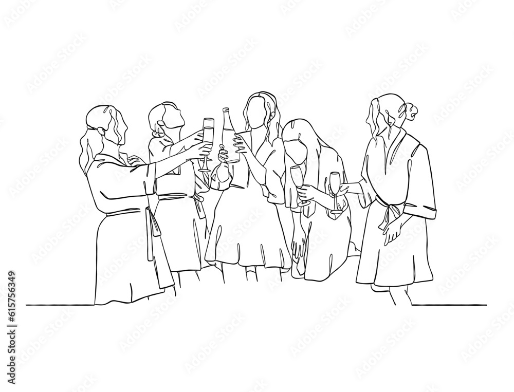 Continuous one line drawing of people cheering glasses of wine. Vector illustration. Continuous one line drawing of people cheering glasses of wine. Vector illustration.