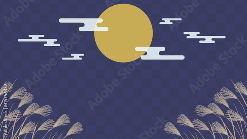 まん丸お月様とススキの背景イラスト　中秋の名月