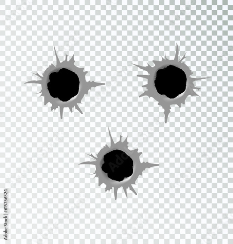 Bullet hole. Realistic metal bullet hole, damage effect. Vector