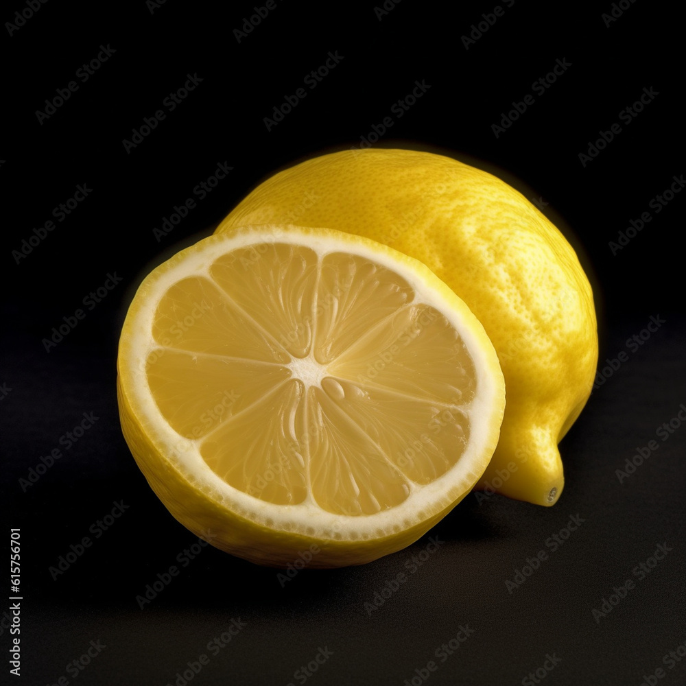 Fresh lemon slices on a black background