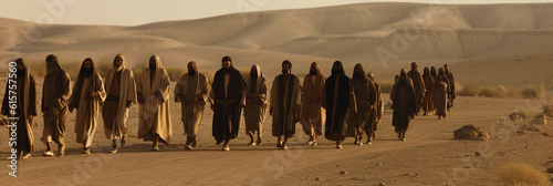 apostles are going to preach in the Judean desert. Men walk across a sandy landscape photo