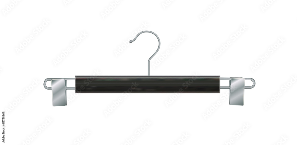 Black wooden clothes hangers isolated on white background. Wooden hanger Realistic vector clothes hanger wooden hanger closeup isolated on background. Vector Black wooden clothes hangers isolated on white background. Wooden hanger Realistic vector clothes hanger wooden hanger closeup isolated on background. Vector