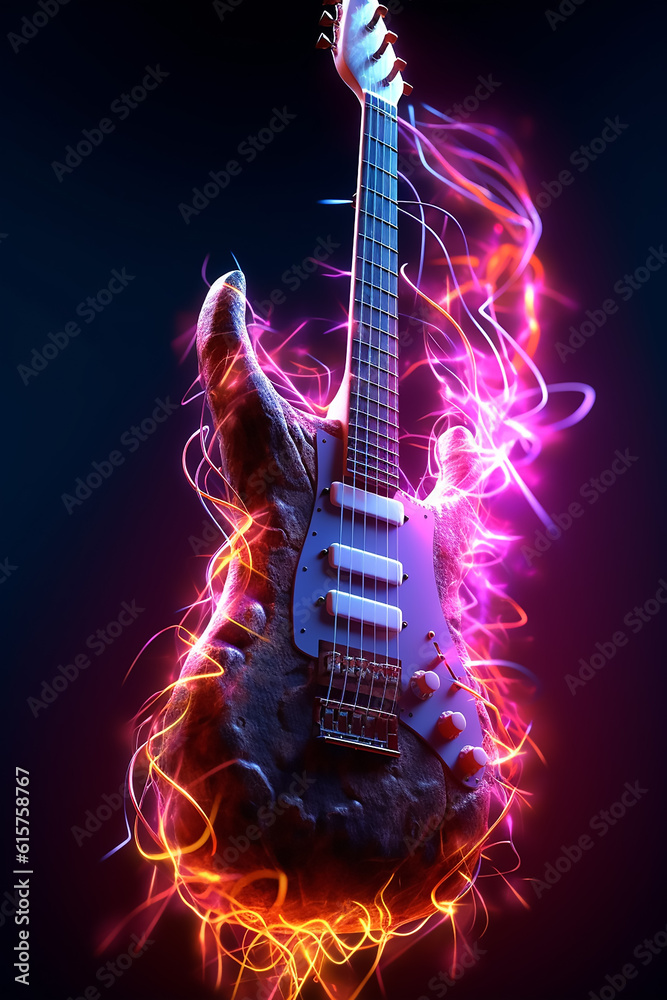 Electric Guitar on dark background with fire