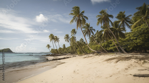 Tropical beach and palm trees with sunny ocean vacation landscape. generated ai © nuruddean