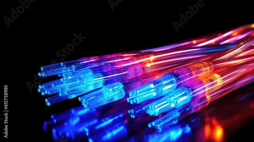colored electric cables and led. optical fiber, intense colors, background for technology image and new business trends created generative ai