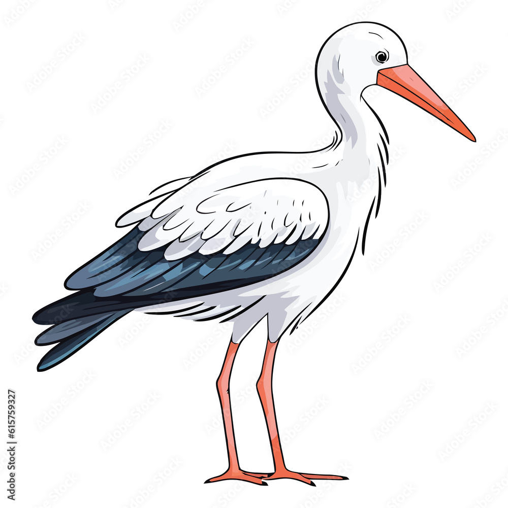Fototapeta premium Playful Nature's Flier: Playful 2D Illustration of a Darling White Stork