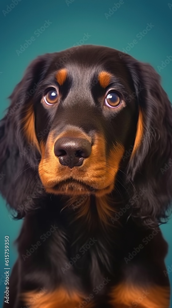 Portrait of a puppy, setter on a black background. Close-up. Generative AI Portrait of a puppy, setter on a black background. Close-up. Generative AI