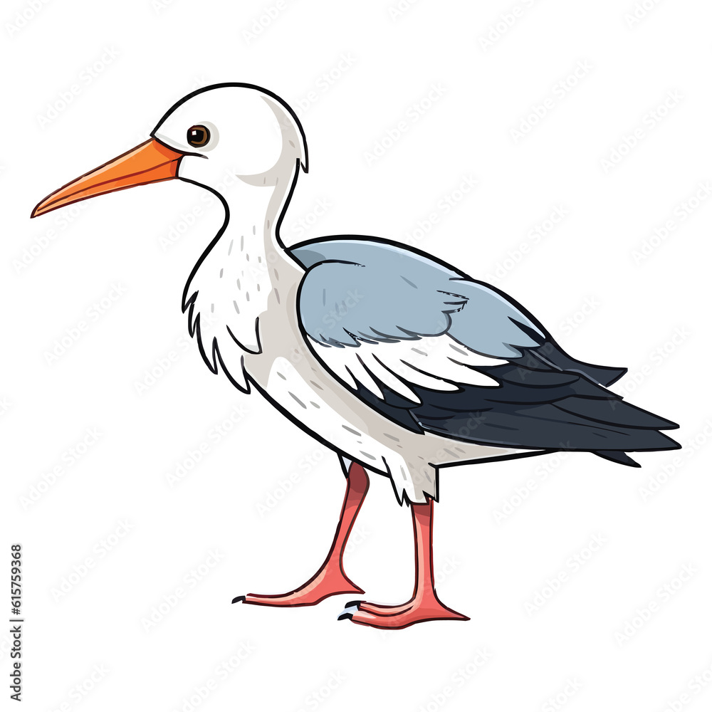 Playful Nature's Flier: Playful 2D Illustration of a Darling White Stork Playful Nature's Flier: Playful 2D Illustration of a Darling White Stork