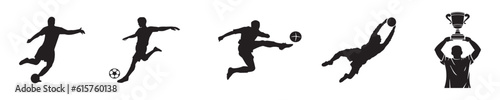 Vector set silhouettes of Soccer player kicking ball, abstract isolated vector silhouette, footballer logo. Vector Illustration. Vector Graphic. eps 10