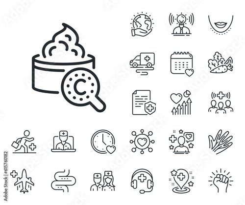 Cream care sign. Online doctor, patient and medicine outline icons. Collagen skin line icon. Cosmetic lotion symbol. Collagen skin line sign. Veins, nerves and cosmetic procedure icon. Vector