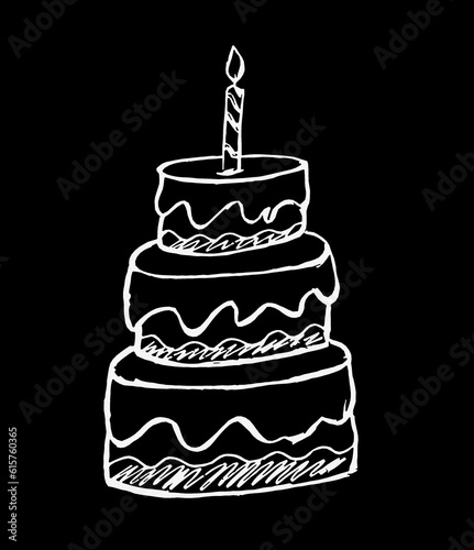 On a black background of white cake with candles