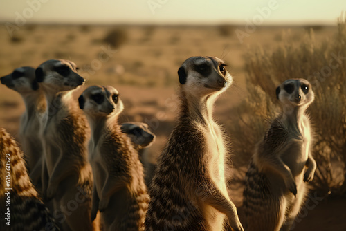 Wallpaper Mural Meerkats Thriving in the Arid Wilderness. Generative AI
