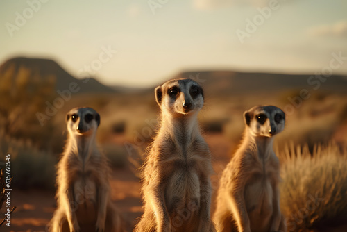 Meerkats Thriving in the Arid Wilderness. Generative AI