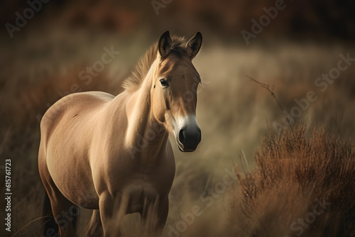 Przewalski s Horses in the Temperate Grasslands. Generative AI