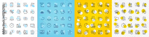 Vector icons set of Phone message, Speech bubble and Fitness line icons pack for web with Loan percent, Work home, Calendar outline icon. Presentation, Chemistry dna. Vector