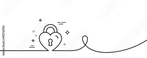 Love lock line icon. Continuous one line with curl. Honeymoon bridge locker sign. Couple relationships symbol. Love lock single outline ribbon. Loop curve pattern. Vector