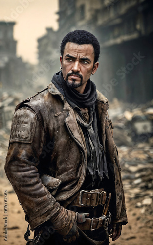 photo portrait of survive army people at apocalypse city, generative AI