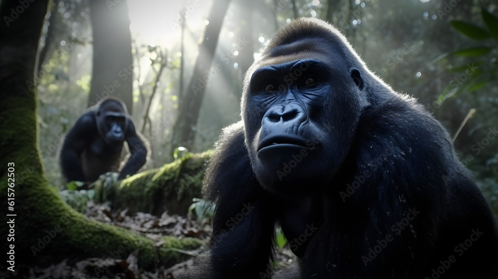 Gorillas in their Natural Habitat. Generative AI