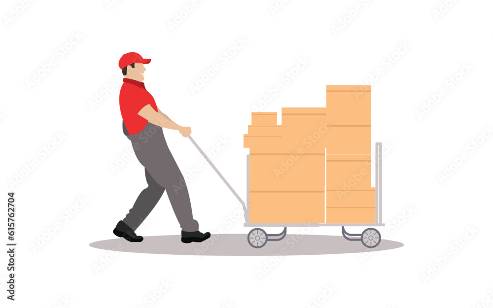 A man pulling cart flat illustration vector image A man pulling cart flat illustration vector image