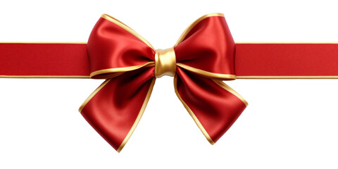 red ribbon  and bow with gold isolated against transparent background