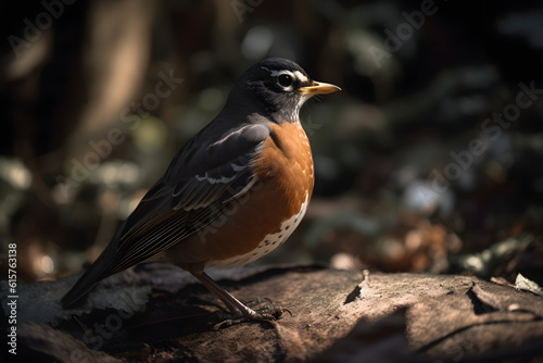Robin Bird in the Temperate Forest. Generative AI