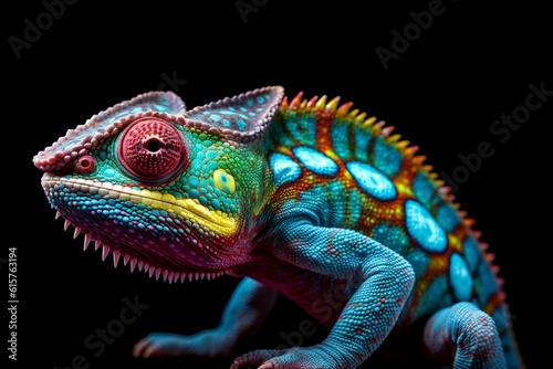 Beautiful multicolored chameleon on black background © Jaroslav Machacek