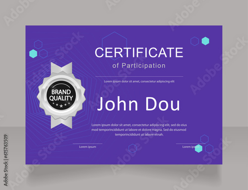 Maths program participation certificate design template. Vector diploma with customized copyspace and borders. Printable document for awards and recognition. Arial, Calibri Regular fonts used