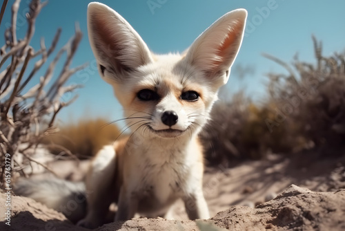 Life of the Fennec Fox in the Desert. Generative AI