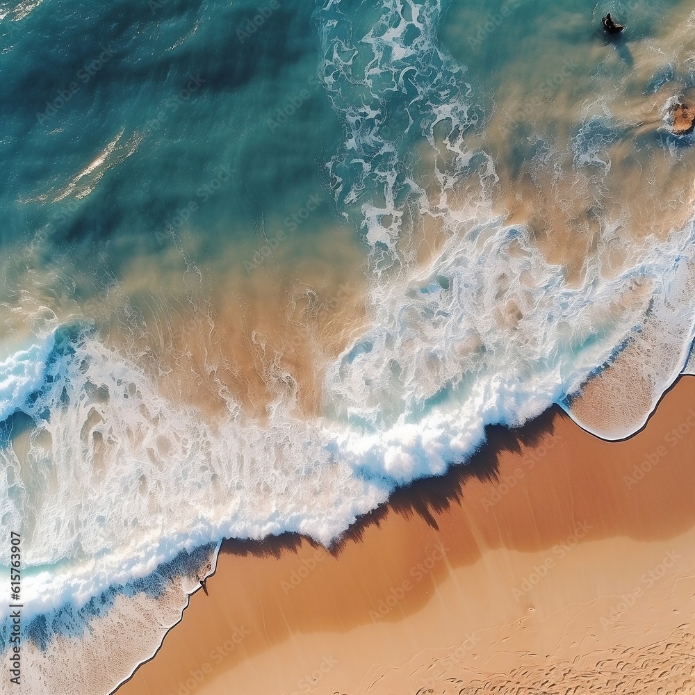 Captivating Coastal Serenity Aerial Glimpse of Tranquil Beach and Gentle Waves. Generative AI