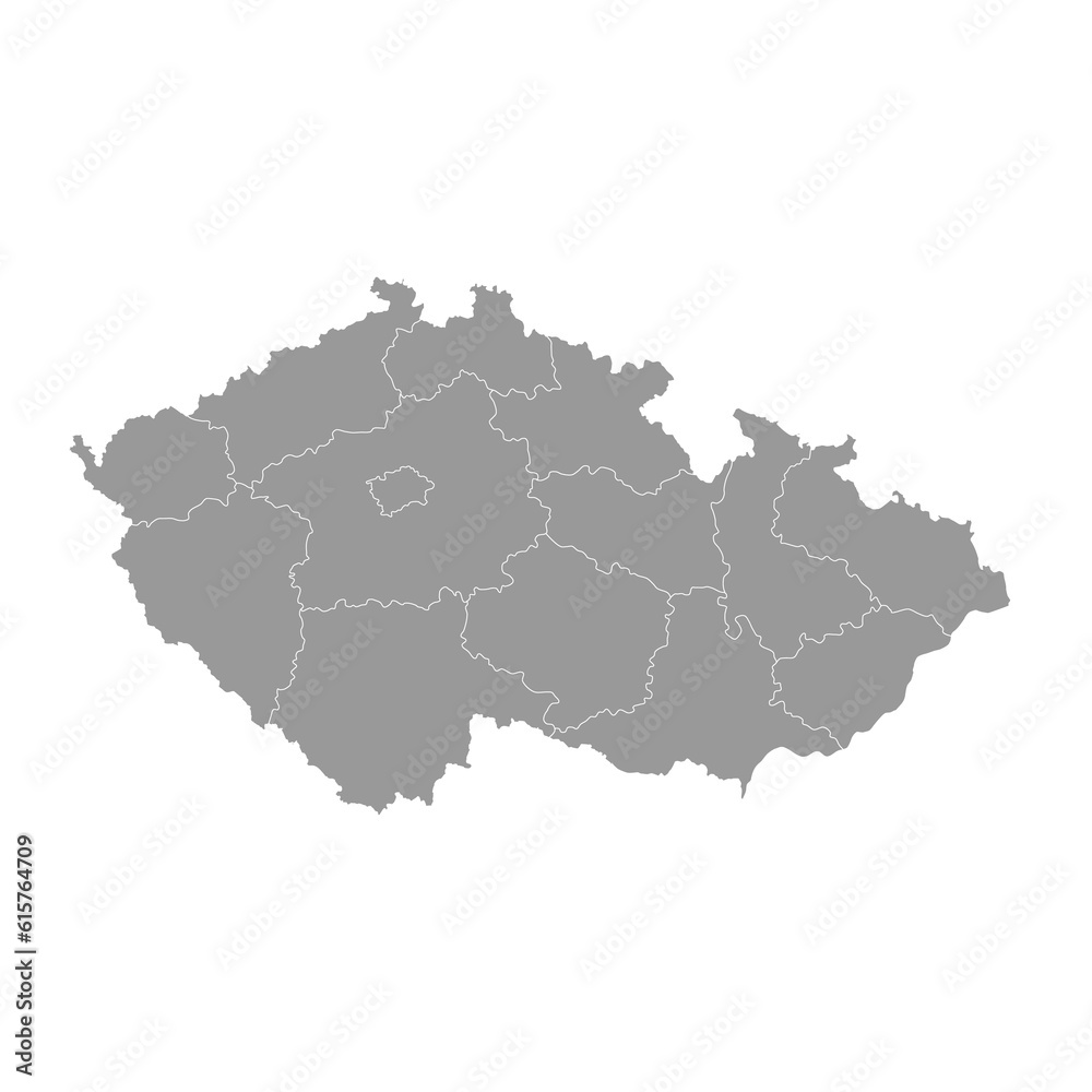 Czech Republic grey map with regions. Vector illustration.