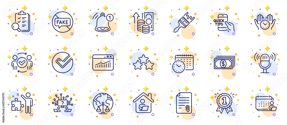 Outline set of Accounting, Strategy and Attachment line icons for web app. Include Calendar time, Magistrates court, Inspect pictogram icons. Ranking stars, Verify, Website statistics signs. Vector Outline set of Accounting, Strategy and Attachment line icons for web app. Include Calendar time, Magistrates court, Inspect pictogram icons. Ranking stars, Verify, Website statistics signs. Vector