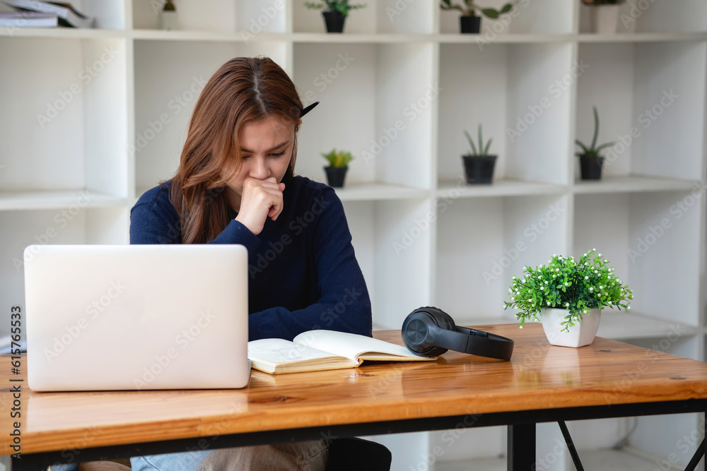 Concept Burnout Syndrome. A woman feels uncomfortable working. Which is caused by stress, accumulated from unsuccessful work And less resting body. Consult a specialist psychiatrist. Concept Burnout Syndrome. A woman feels uncomfortable working. Which is caused by stress, accumulated from unsuccessful work And less resting body. Consult a specialist psychiatrist.