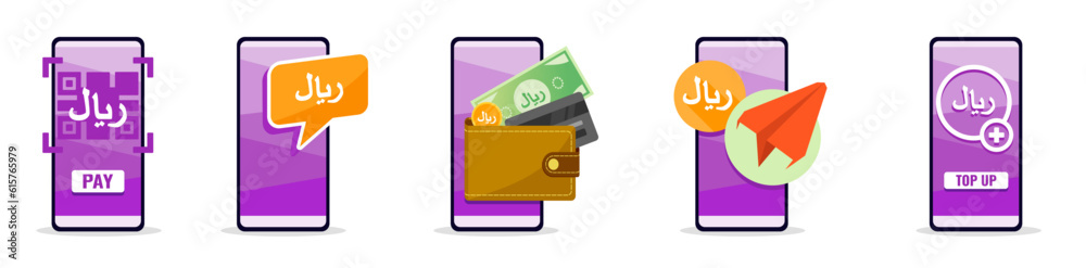 Online Mobile Banking with Riyal on Phone. Translation: Riyal